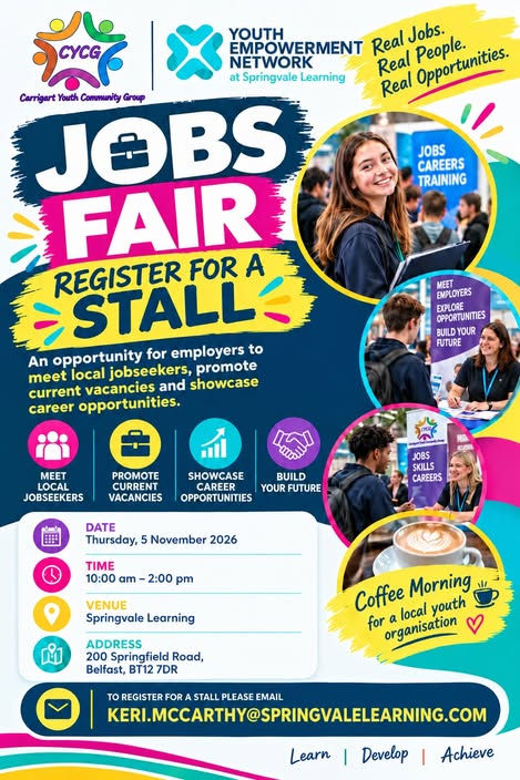 Jobs Fair poster for Thursday 5 November 2026 at Springvale Learning